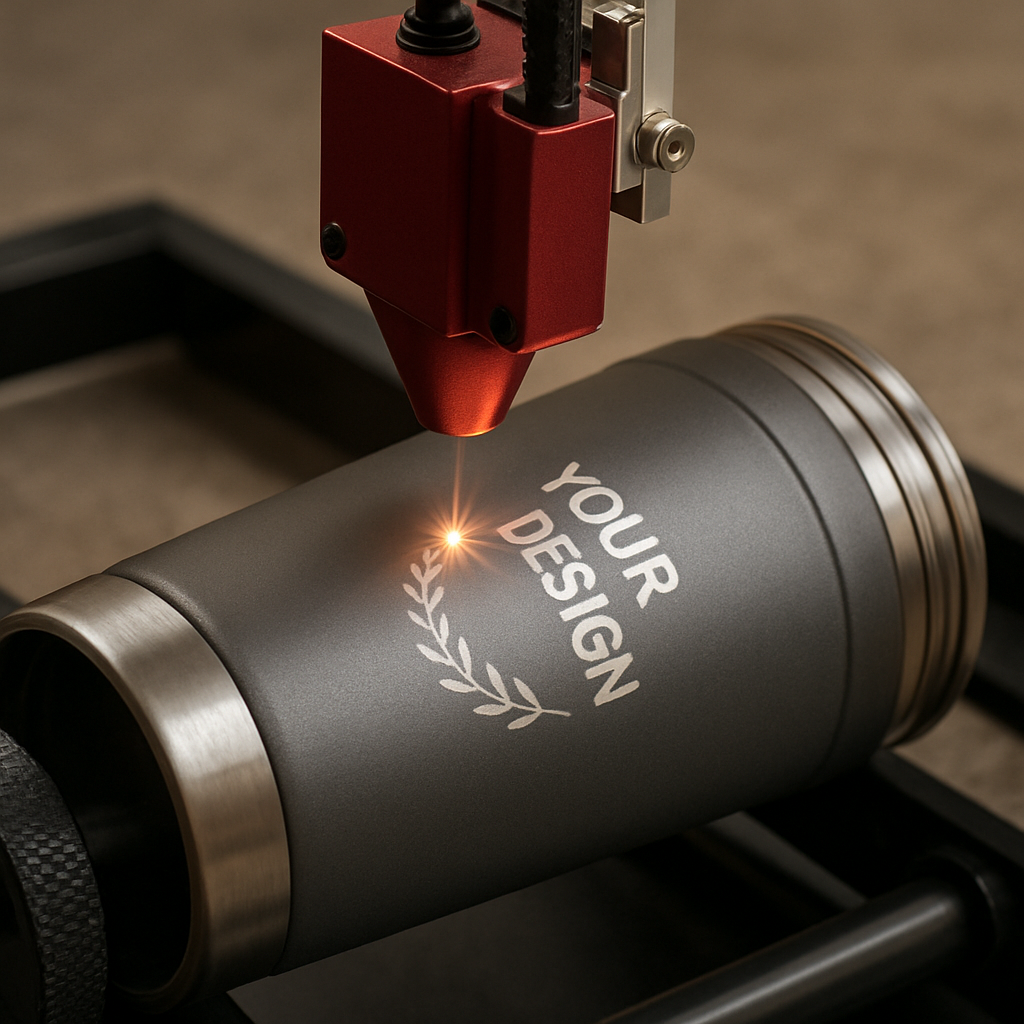 Laser engraving on a metal cup